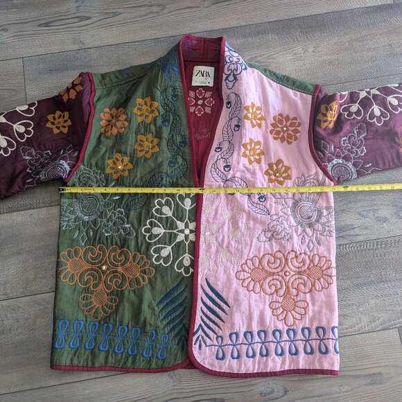 Zara Women's Quilted Patchwork Oversized Embroidered Kimono Jacket Granny M - Picture 13 of 15